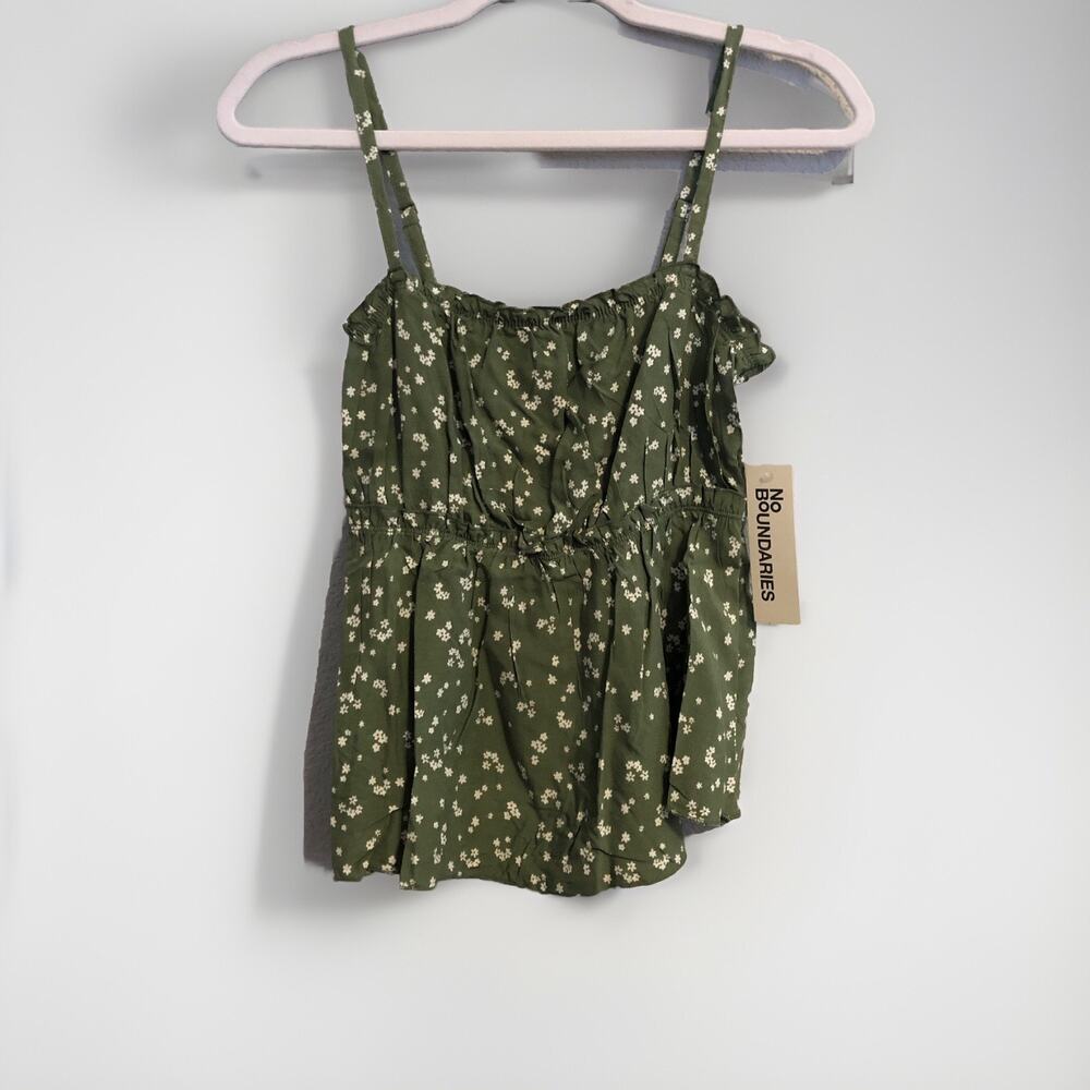 No Boundaries XS Woven Top‎ Faded Spruce Combo Green Floral Boho Hippie Shirt